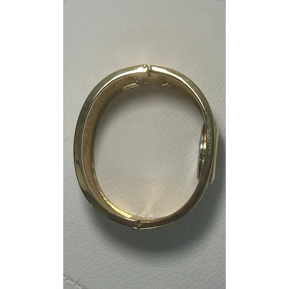 MMA Honeycomb‎ Enamel Bangle Watch Gold Blue White Art Deco Cuff